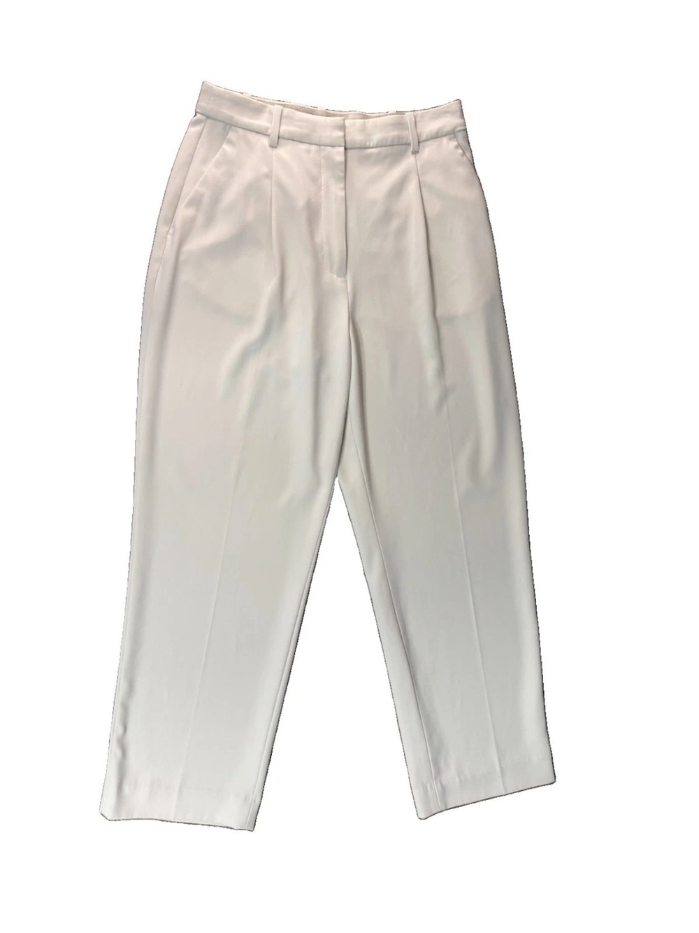 H&M Womens Beige High Rise Pleated Straight Leg Dress Pants US 6 Workwear